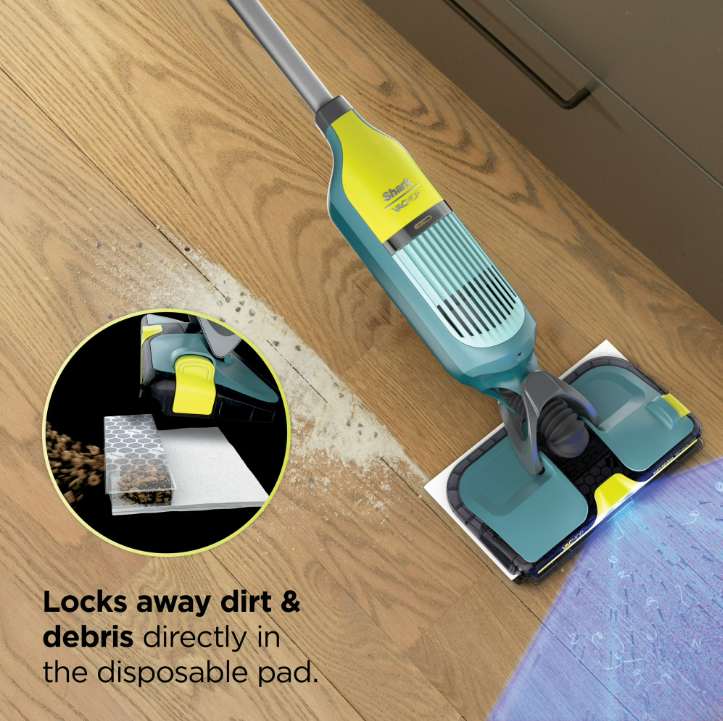 Shark VACMOP Reveal Cordless Hard Floor Cleaner, Vacuum and Spray Mop, 4 Disposable Pads, 12oz Pet Multi-surface Cleaning Solution, VM401