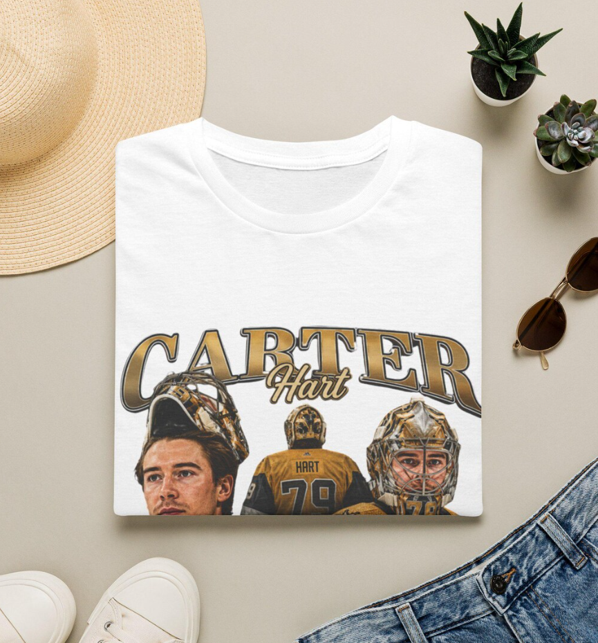 Carter Hart hockey collage T-Shirt Vintage Goalie Portrait Tee, Vegas Golden Knights Shirt