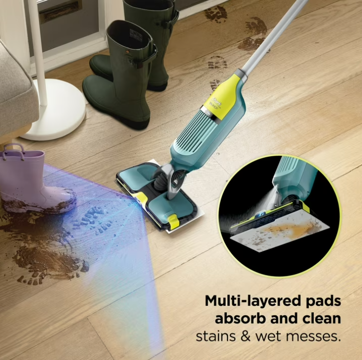 Shark VACMOP Reveal Cordless Hard Floor Cleaner, Vacuum and Spray Mop, 4 Disposable Pads, 12oz Pet Multi-surface Cleaning Solution, VM401