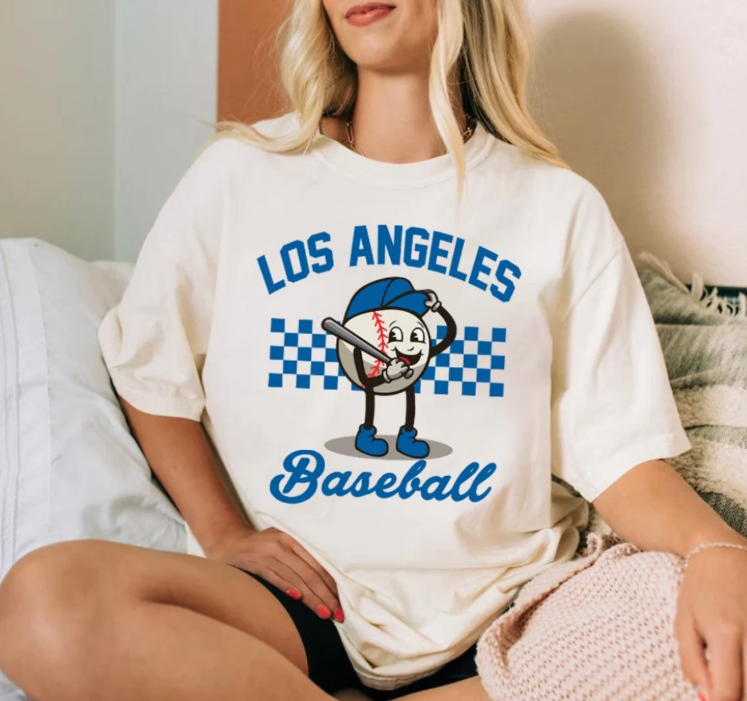Los Angeles Baseball Funny Mascot Smiling Comfort Color Unisex Tshirt, Los Angeles Baseball Gameday Retro 90s Shirt, LA Sport Shirt, For Her