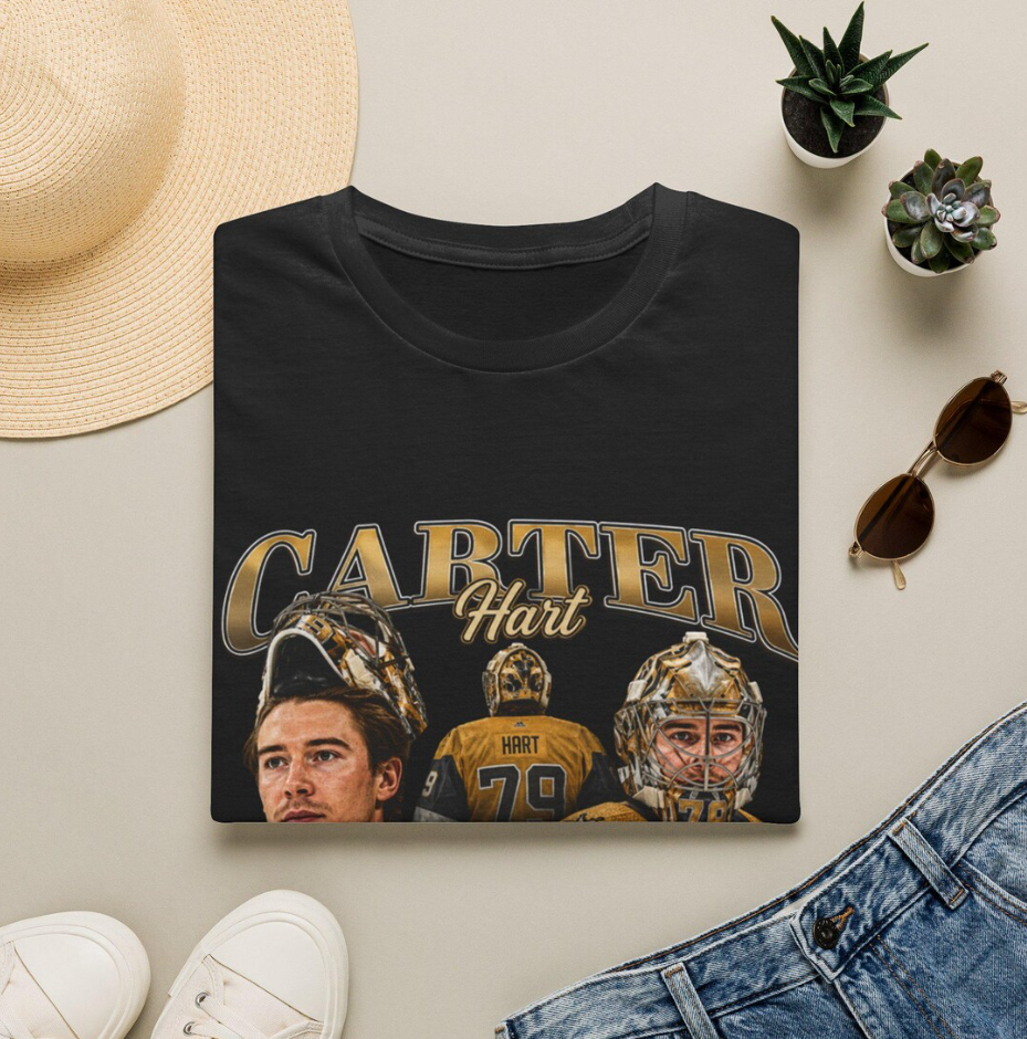 Carter Hart hockey collage T-Shirt Vintage Goalie Portrait Tee, Vegas Golden Knights Shirt