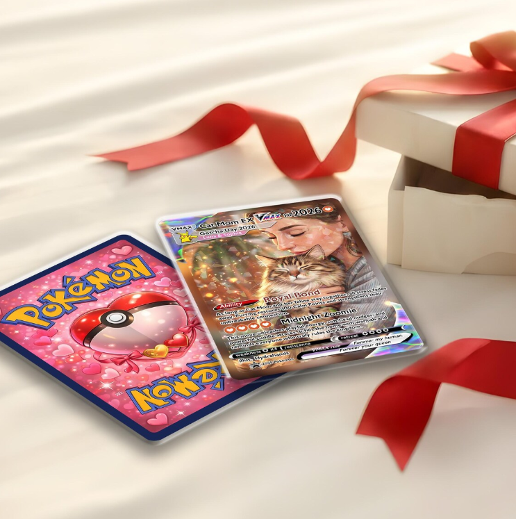Personalized Cat Mom Trading Card, Custom Anime Style Pet Keepsake