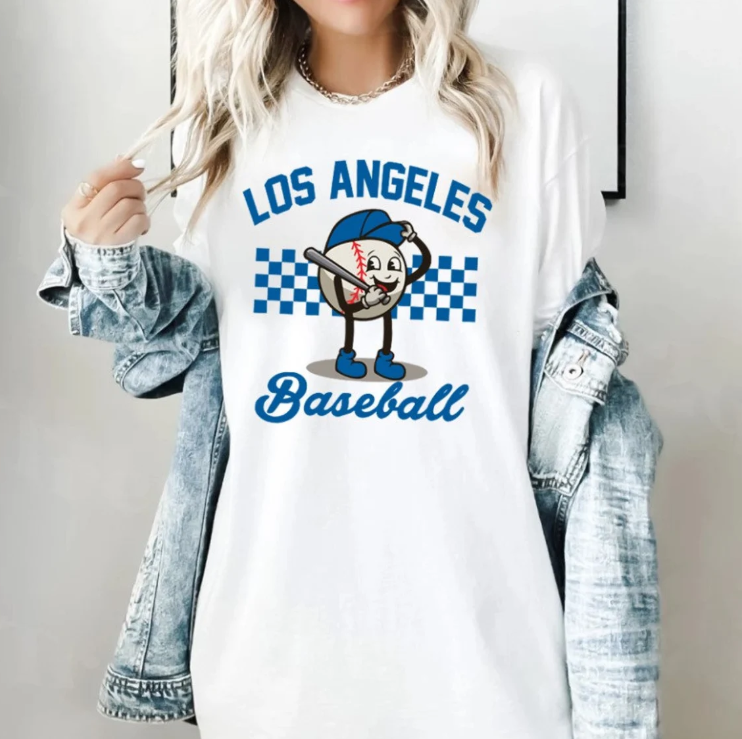 Los Angeles Baseball Funny Mascot Smiling Comfort Color Unisex Tshirt, Los Angeles Baseball Gameday Retro 90s Shirt, LA Sport Shirt, For Her