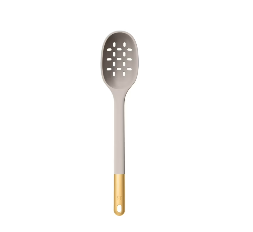 Beautiful 6-Piece Silicone Kitchen Utensil Tool Set with Rotating Rack by Drew Barrymore, Porcini Taupe