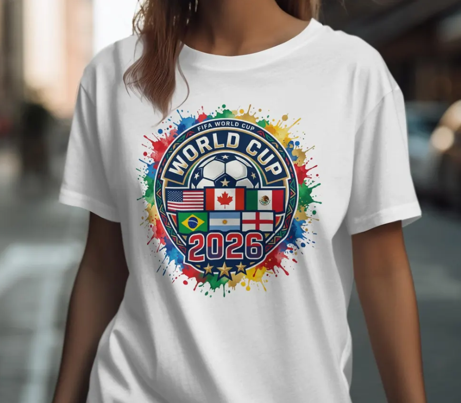 FIFA World Cup 2026 T-Shirt, Soccer Fan Apparel, USA Canada Mexico Flags, Watercolor Splash