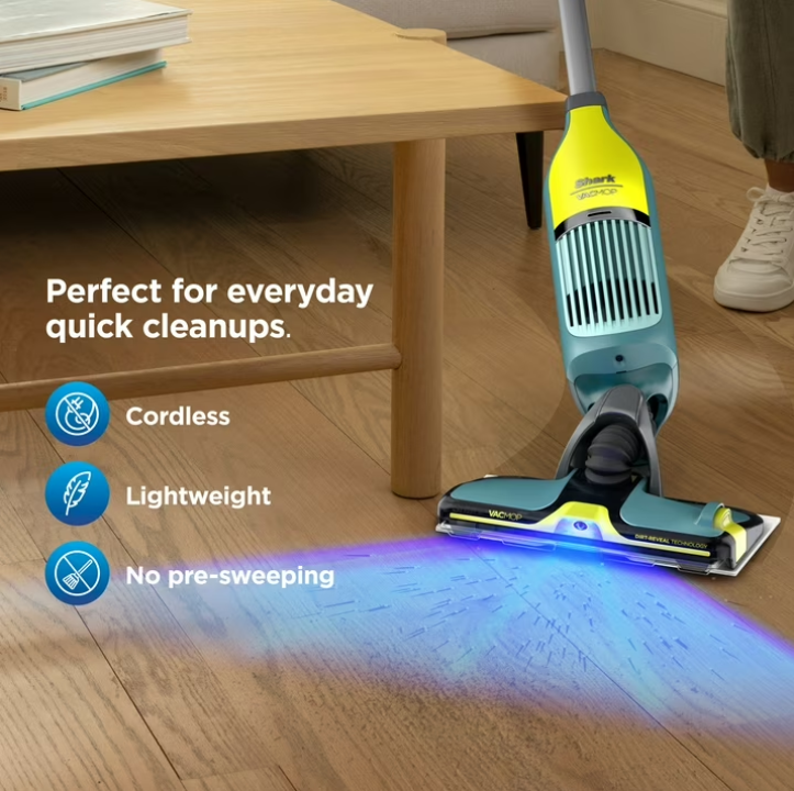 Shark VACMOP Reveal Cordless Hard Floor Cleaner, Vacuum and Spray Mop, 4 Disposable Pads, 12oz Pet Multi-surface Cleaning Solution, VM401