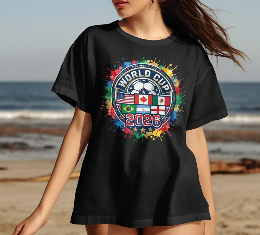 FIFA World Cup 2026 T-Shirt, Soccer Fan Apparel, USA Canada Mexico Flags, Watercolor Splash