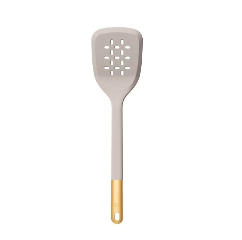 Beautiful 6-Piece Silicone Kitchen Utensil Tool Set with Rotating Rack by Drew Barrymore, Porcini Taupe