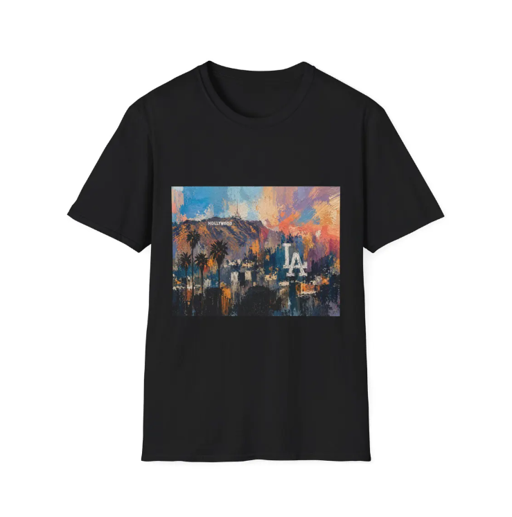 Los Angeles skyline paint stroke T-Shirt Palm trees sunset Colorful Abstract LA Dodgers logo