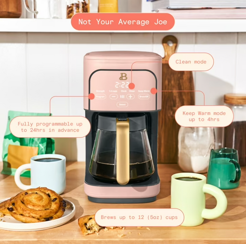 Beautiful 12 cup Programmable Coffee Maker, Rose by Drew Barrymore