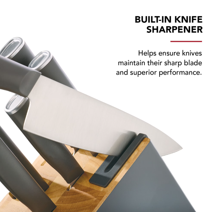 KitchenAid Classic 12-Piece Japanese Steel Knife Block Set with Built-in Knife Sharpener, Charcoal Gray