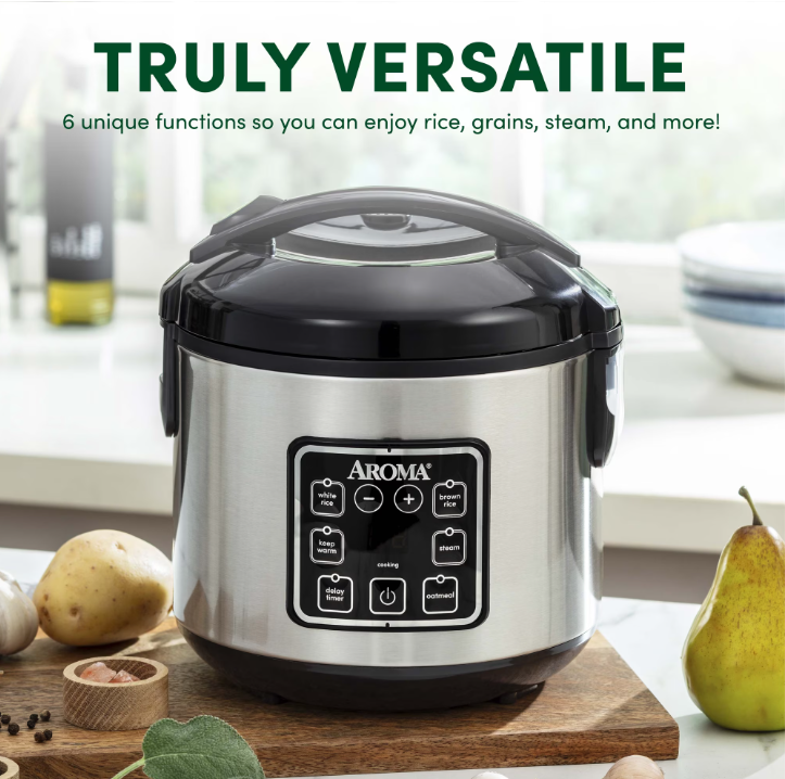 AROMA® 8-Cup Digital Rice Cooker & Food Steamer with Bonded Granite® Nonstick Ceramic