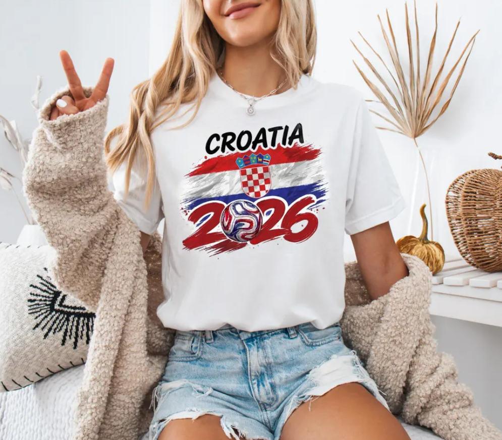 Croatia Football T-Shirt 2026, Croatia Soccer Fan Gift, Croatian Flag Jersey Style Tee, Vatreni Soccer Shirt, Croatia 2026 Men Women Kids