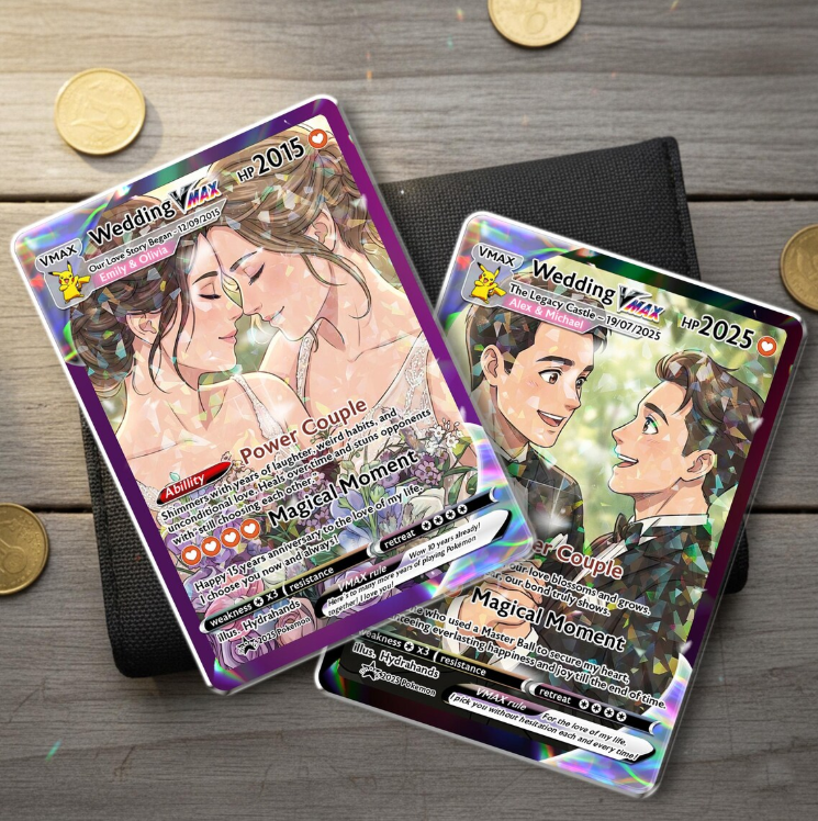 Custom LGBT Wedding Trading Card, Personalized Couple Keepsake