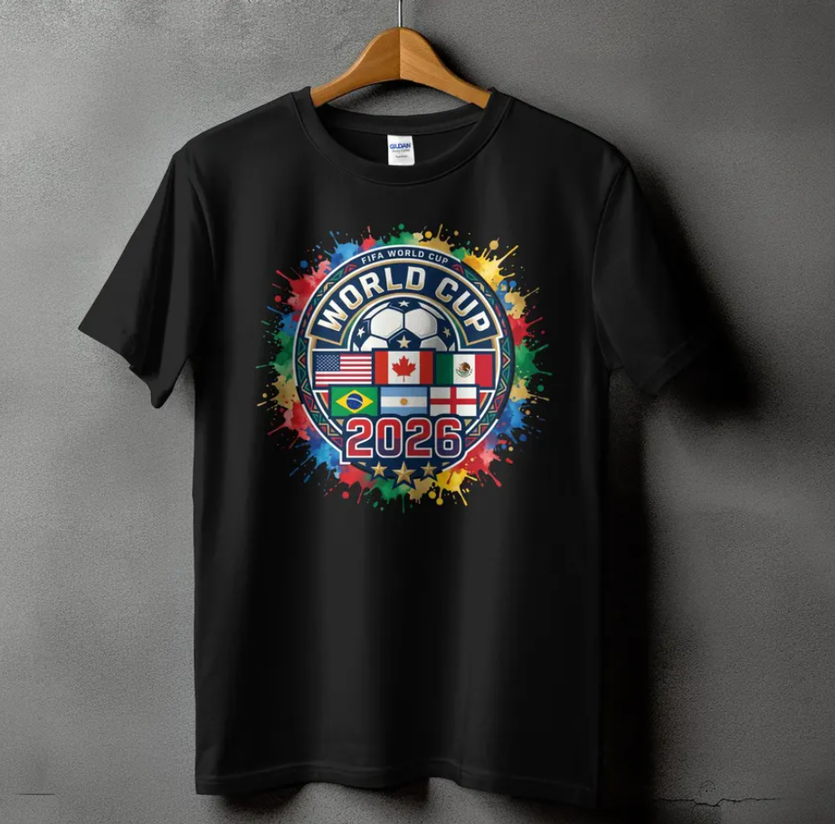 FIFA World Cup 2026 T-Shirt, Soccer Fan Apparel, USA Canada Mexico Flags, Watercolor Splash