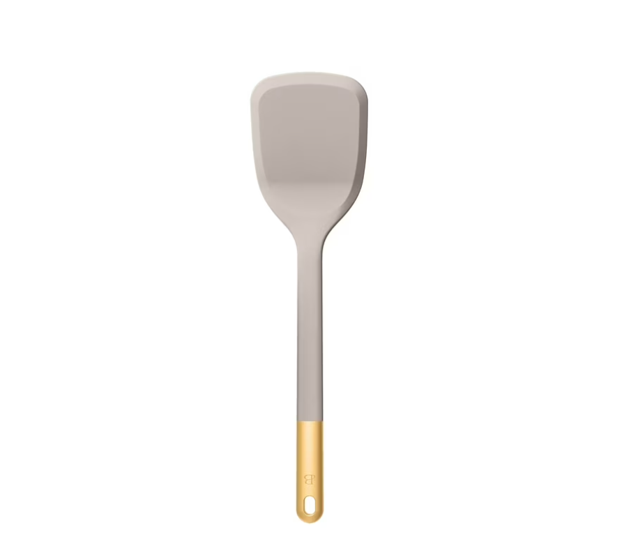 Beautiful 6-Piece Silicone Kitchen Utensil Tool Set with Rotating Rack by Drew Barrymore, Porcini Taupe