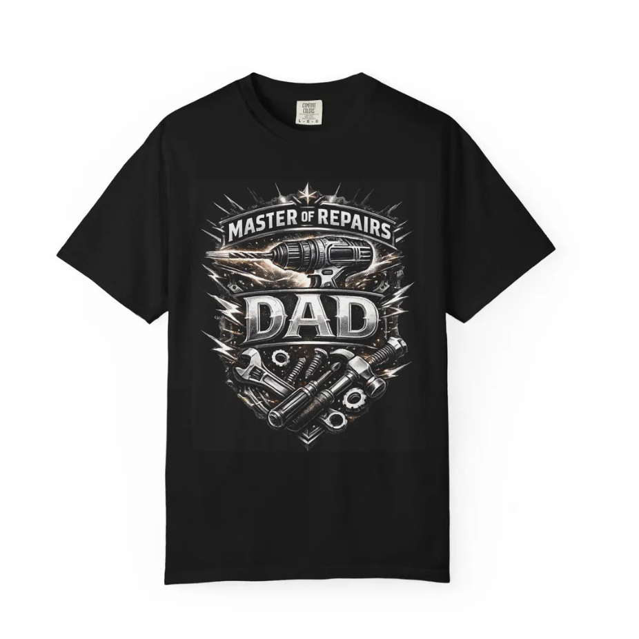 Master of Repairs Dad T-Shirt | Funny Mechanic Tool Wrench Drill Tee