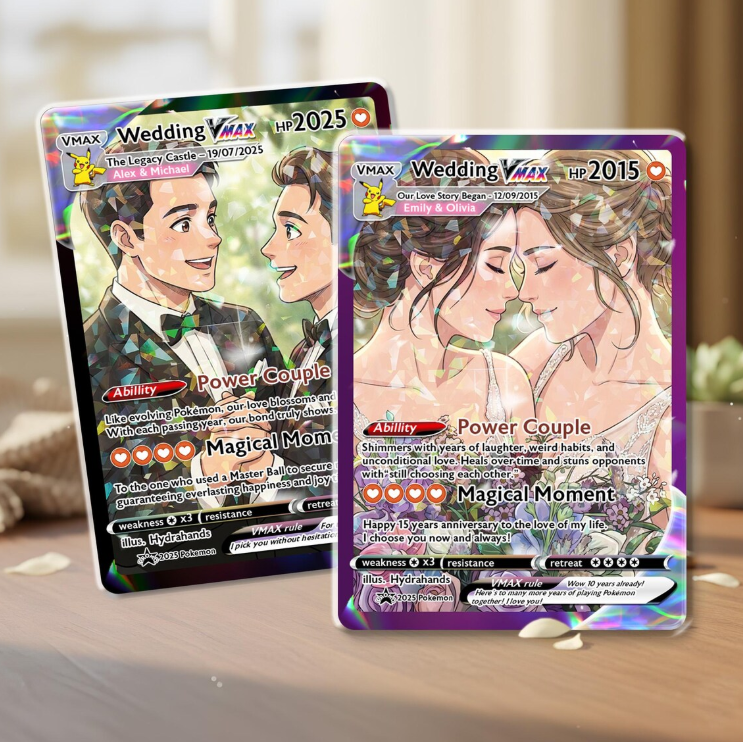 Custom LGBT Wedding Trading Card, Personalized Couple Keepsake