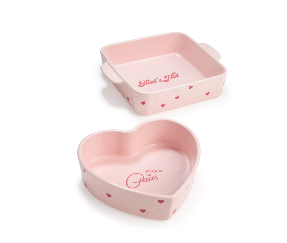 Paris Hilton 2-Piece Ceramic Nonstick Baking & Casserole Dish Set, Square and Heart-Shaped, Stoneware Baking Set, Pink