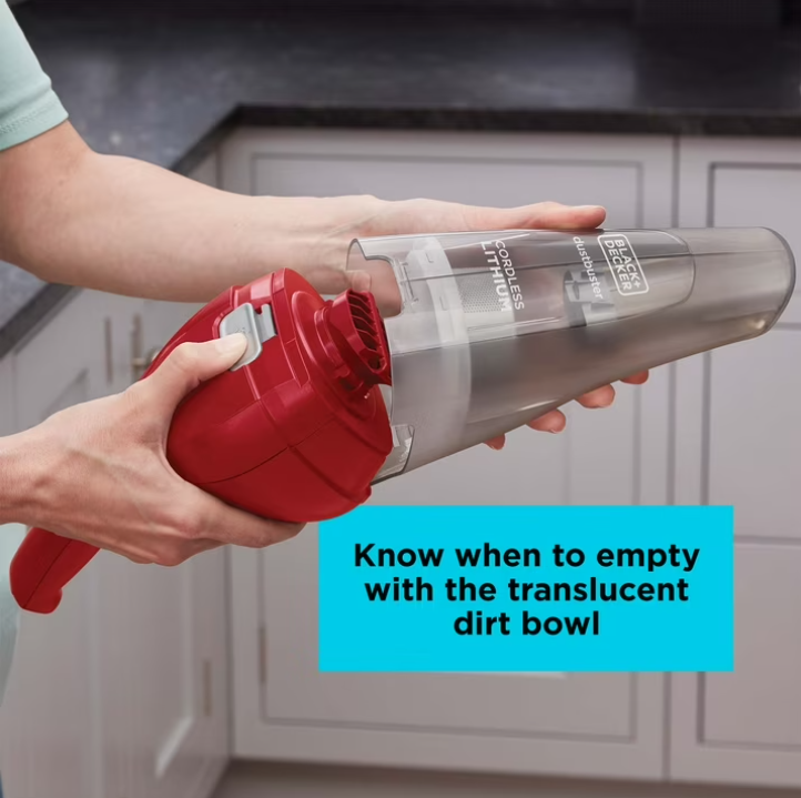 BLACK+DECKER Cordless Handheld Vacuum, Dustbuster, for Car & Pet Hair, Bagless, Lightweight, Easy Emptying, HNVC115JB06, Red