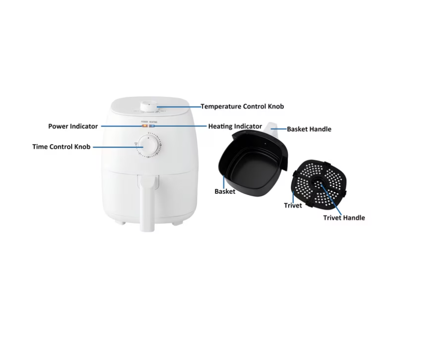 Mainstays 2.2 qt Air Fryer, Arctic White - Automatic Shutoff