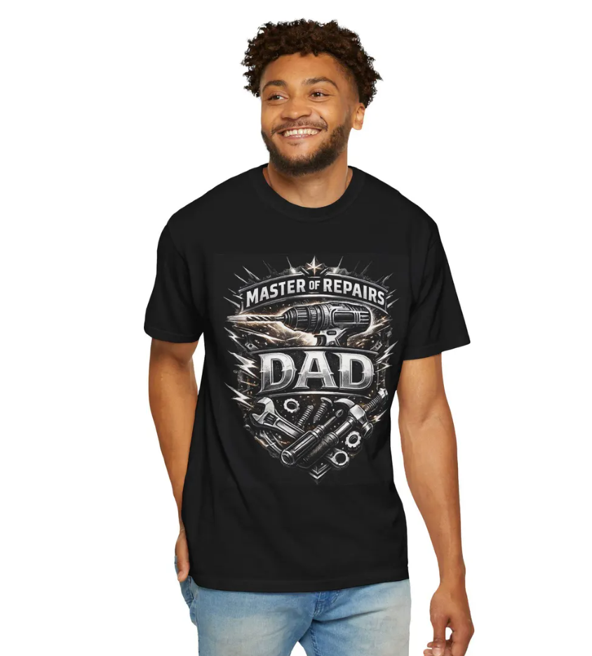 Master of Repairs Dad T-Shirt | Funny Mechanic Tool Wrench Drill Tee