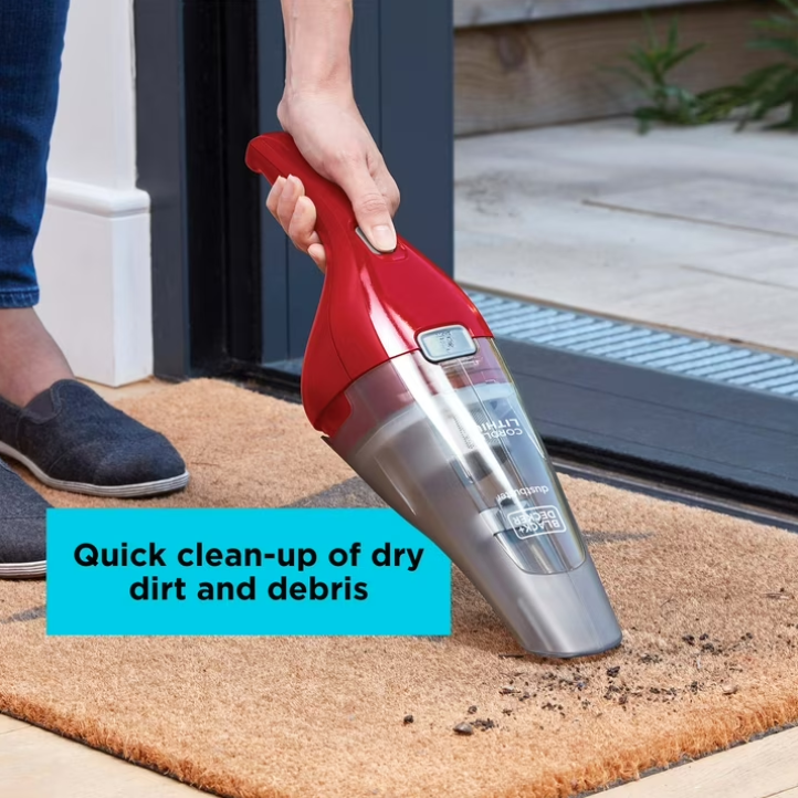 BLACK+DECKER Cordless Handheld Vacuum, Dustbuster, for Car & Pet Hair, Bagless, Lightweight, Easy Emptying, HNVC115JB06, Red