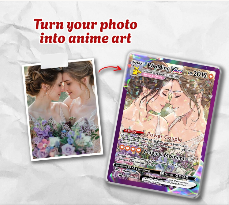Custom LGBT Wedding Trading Card, Personalized Couple Keepsake