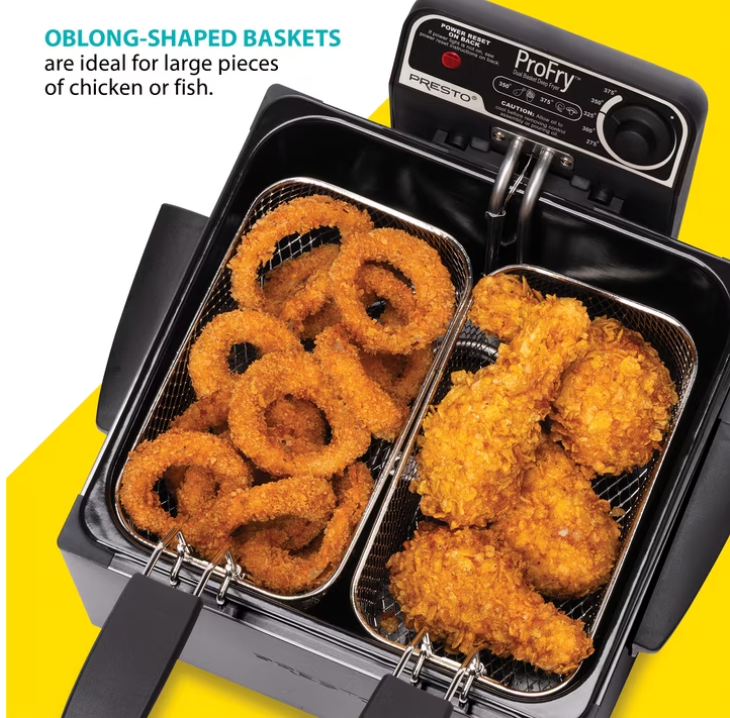 Presto 5 Qt Dual Basket Pro Fry Immersion Element Black Deep Fryer 05489