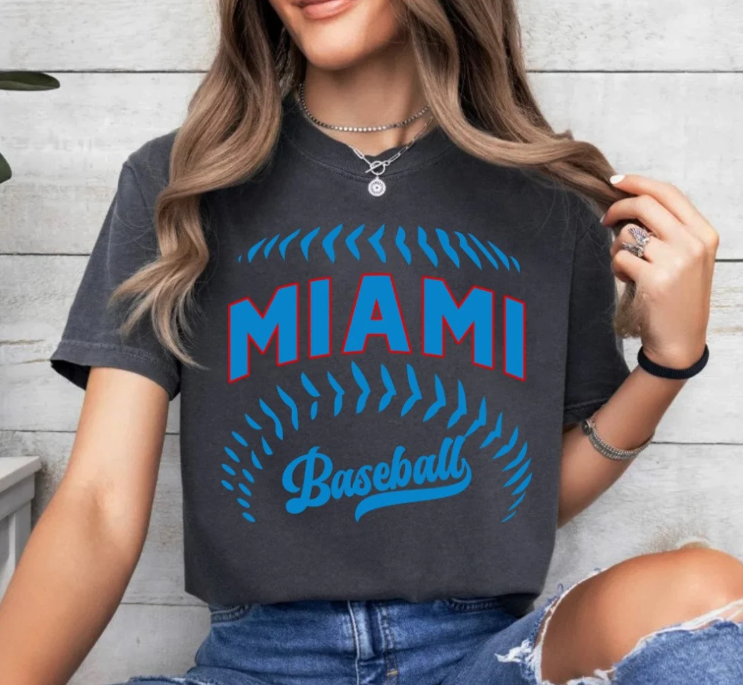 Miami Baseball Minimalist Style Comfort Color Vintage Tshirt, Miami Baseball Gameday Retro 90s Shirt, Miami Sports Tee, For Her, For Him