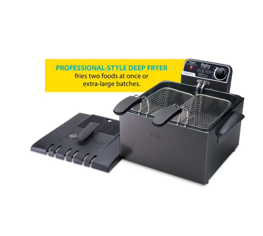 Presto 5 Qt Dual Basket Pro Fry Immersion Element Black Deep Fryer 05489