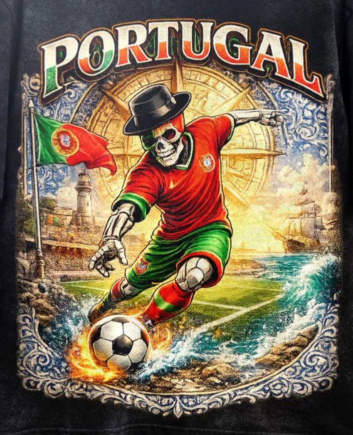Portugal Soccer Skull Shirt, Portuguese Football Tee, Vintage Nautical Graphic, World Cup 2026 Shirt, Streetwear Tee, Unisex T-Shirt.
