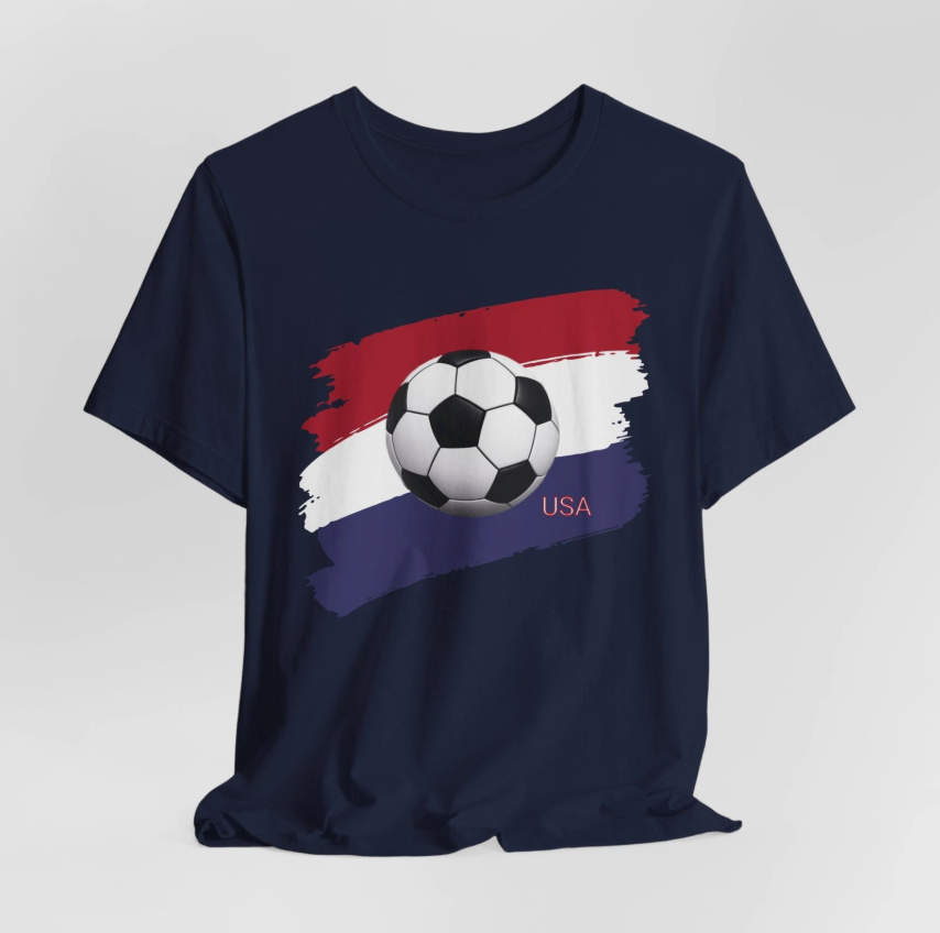 USA Soccer T Shirt Football Fan Graphic USA Flag Sports Tee