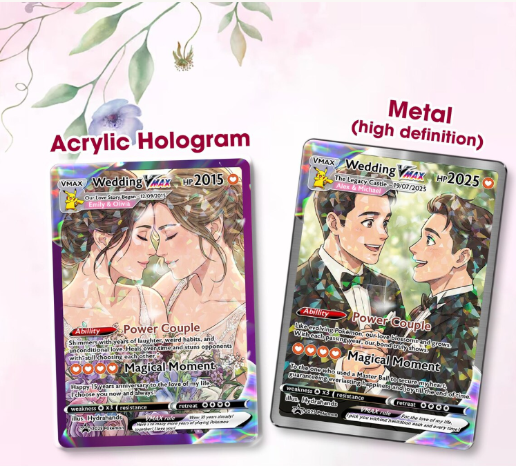 Custom LGBT Wedding Trading Card, Personalized Couple Keepsake
