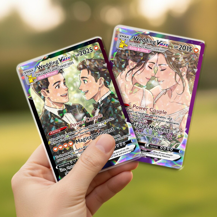 Custom LGBT Wedding Trading Card, Personalized Couple Keepsake