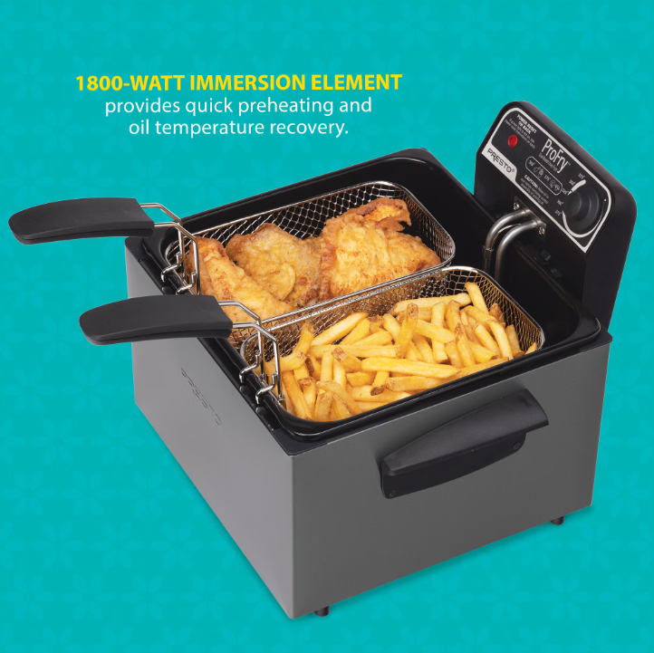 Presto 5 Qt Dual Basket Pro Fry Immersion Element Black Deep Fryer 05489