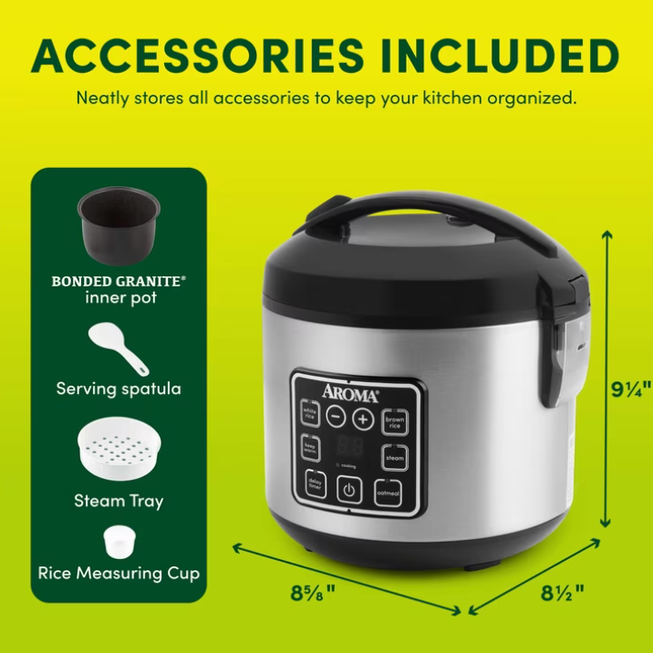 AROMA® 8-Cup Digital Rice Cooker & Food Steamer with Bonded Granite® Nonstick Ceramic