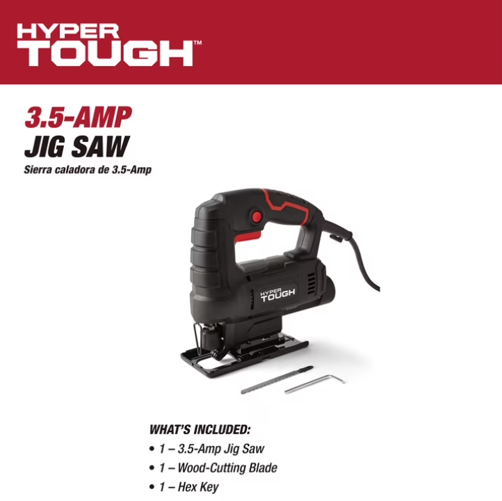 Hyper Tough 3.5-Amp Corded Jig Saw, Corded, 120 Volt, Model Number 44002, for Wood-Cutting