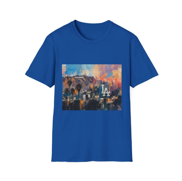 Los Angeles skyline paint stroke T-Shirt Palm trees sunset Colorful Abstract LA Dodgers logo