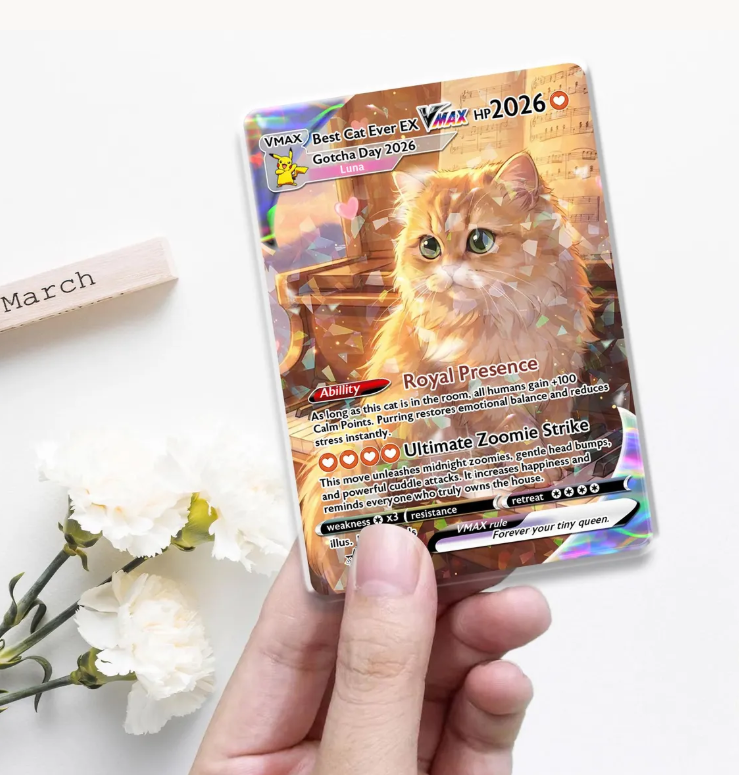Personalized Cat Trading Card, Anime Style Custom Pet Keepsake