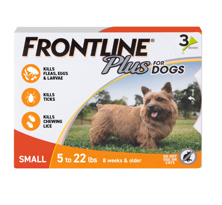 FRONTLINE Plus for Dogs Flea & Tick Small Breed Dog Spot Treatment, 5 - 22 lbs, 3 Count
