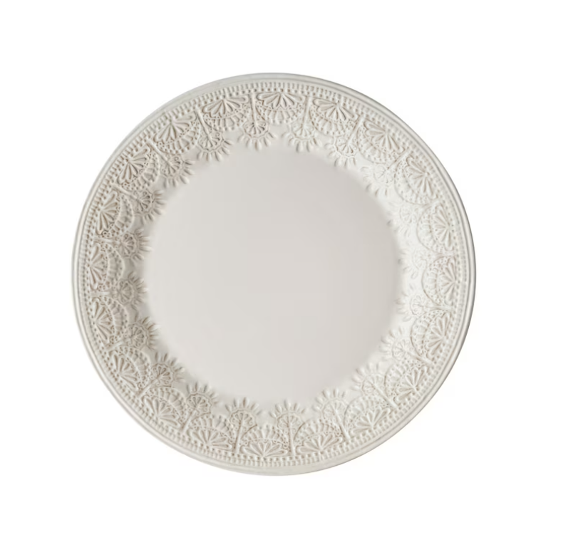 The Pioneer Woman Vintage Lace 12-Piece Ceramic Dinnerware Set, Linen