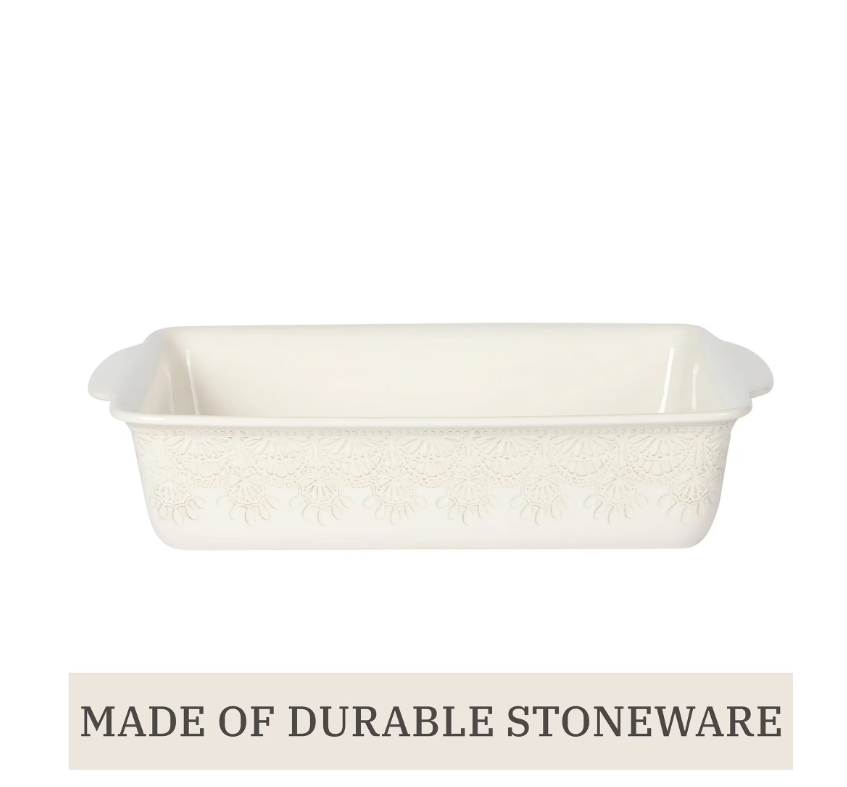 The Pioneer Woman 9" x 13" Vintage Lace Ceramic Casserole Baking Dish with Wood Lid, Linen