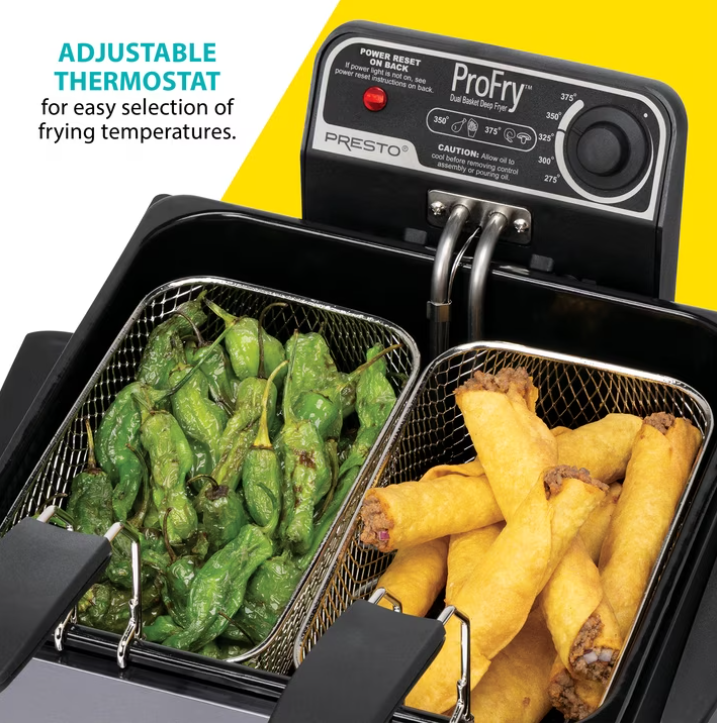 Presto 5 Qt Dual Basket Pro Fry Immersion Element Black Deep Fryer 05489
