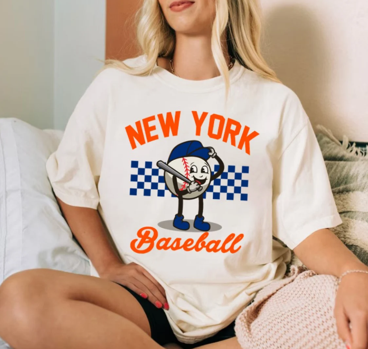New York Baseball Mascot Smiling Comfort Color Orange And Blue Vintage Style Tshirt, New York Baseball Gameday Retro Shirt, NYC Sports Tee