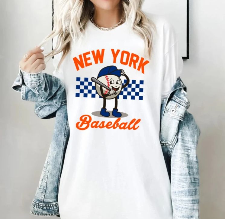 New York Baseball Mascot Smiling Comfort Color Orange And Blue Vintage Style Tshirt, New York Baseball Gameday Retro Shirt, NYC Sports Tee