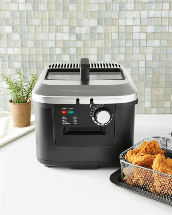 Mainstays 4-Liter Matte Black Electric Deep Fryer with Adjustable Temperature Control