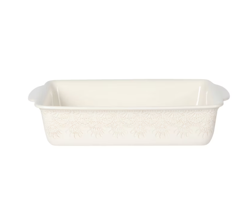 The Pioneer Woman 9" x 13" Vintage Lace Ceramic Casserole Baking Dish with Wood Lid, Linen