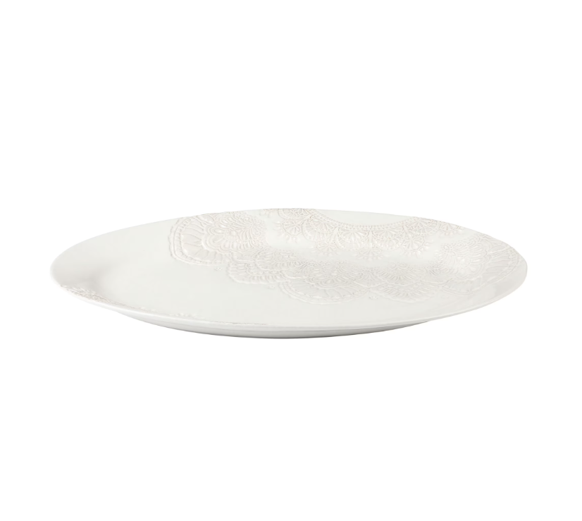 The Pioneer Woman Vintage Lace 20-inch Stoneware Oval Serving Tray Platter, White