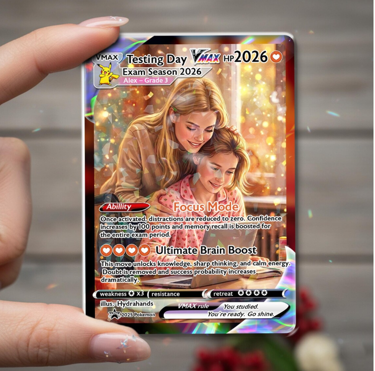 Personalized Anime Style Trading Card, Testing Day Encouragement Gift, Custom Exam Keepsake